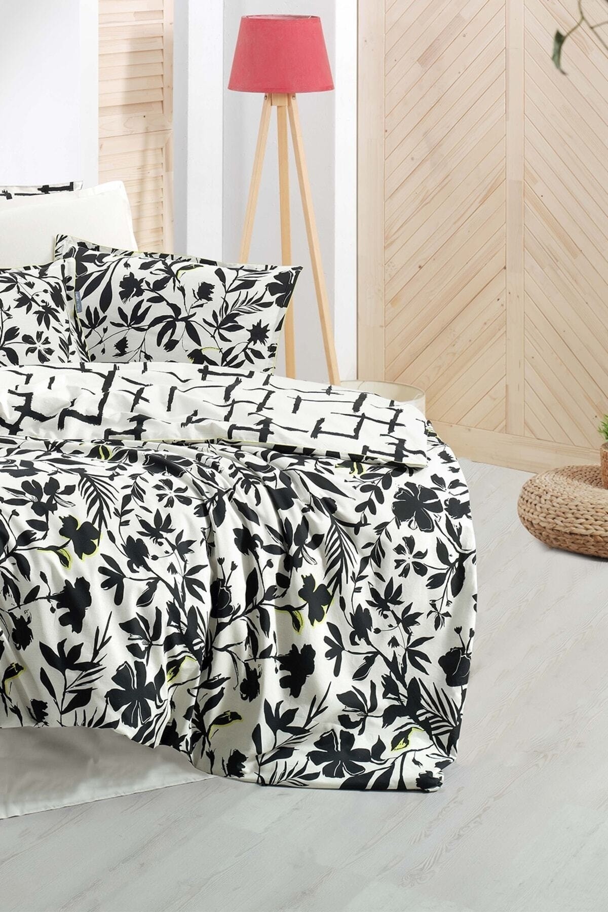 Amanda Siyah Çift Kişilik %100 Pamuk Fancy Poplin Nevresim Takımı