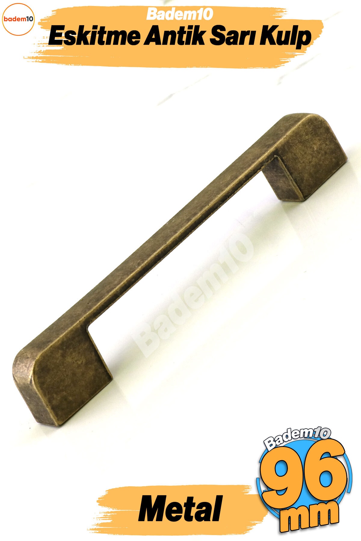 BADEM10 Radus Antik Sarı Metal Kulp 96 Mm -9.6 Cm Mobilya Mutfak Çekmece Dolabı Dolap Kulpları Kulbu Kulpu