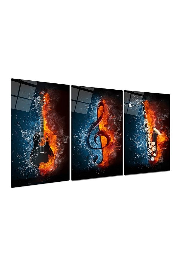 3 LÜ MÜZİK TABLOSU ENSTÜRMAN TABLOSU MODERN TASARIM KIRILMAZ CAM TABLO LÜKS TABLO EV HEDİYESİ