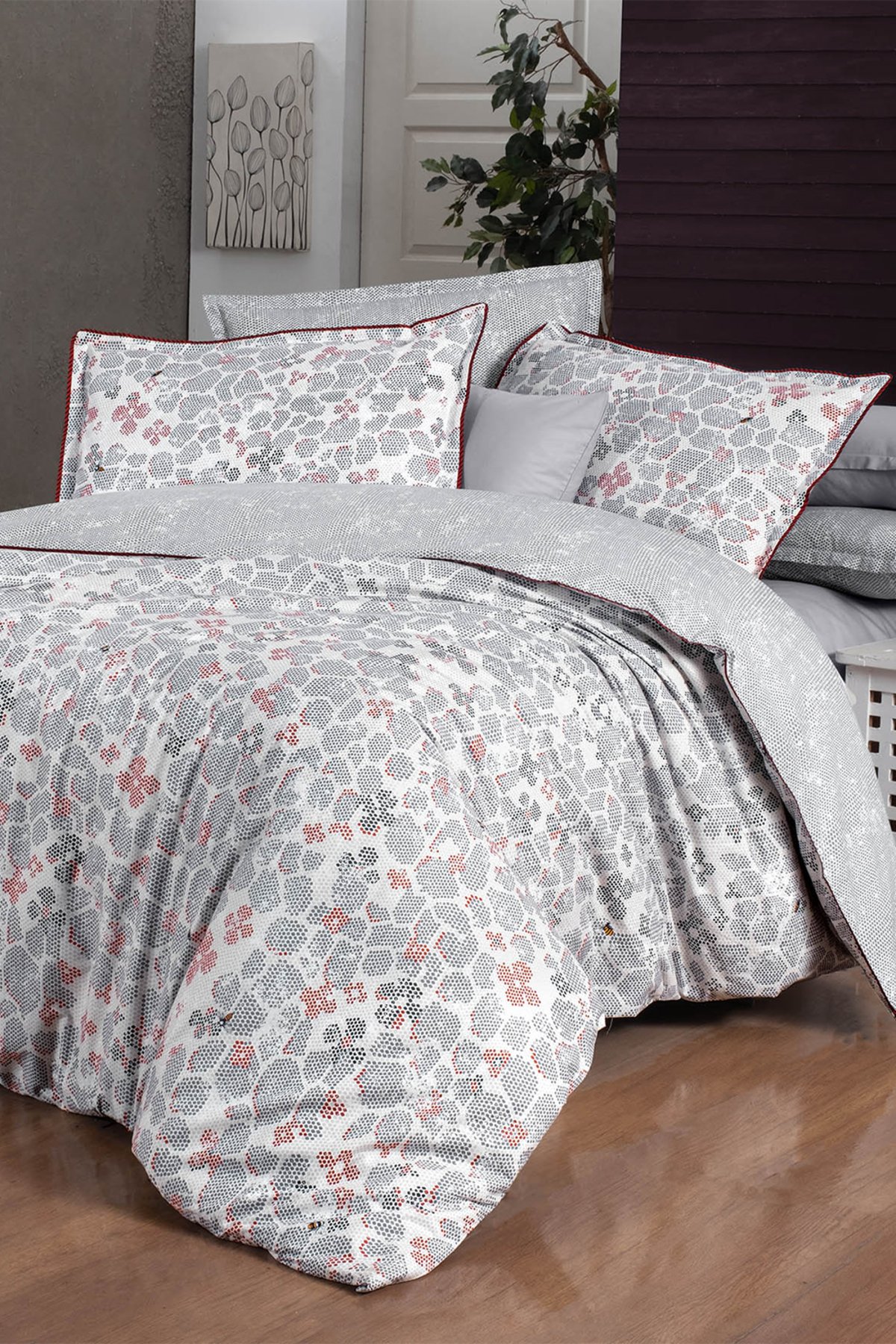 Karniyo Gri King Size (BATTAL BOY) %100 Pamuk Poplin Çift Taraflı Nevresim Takı