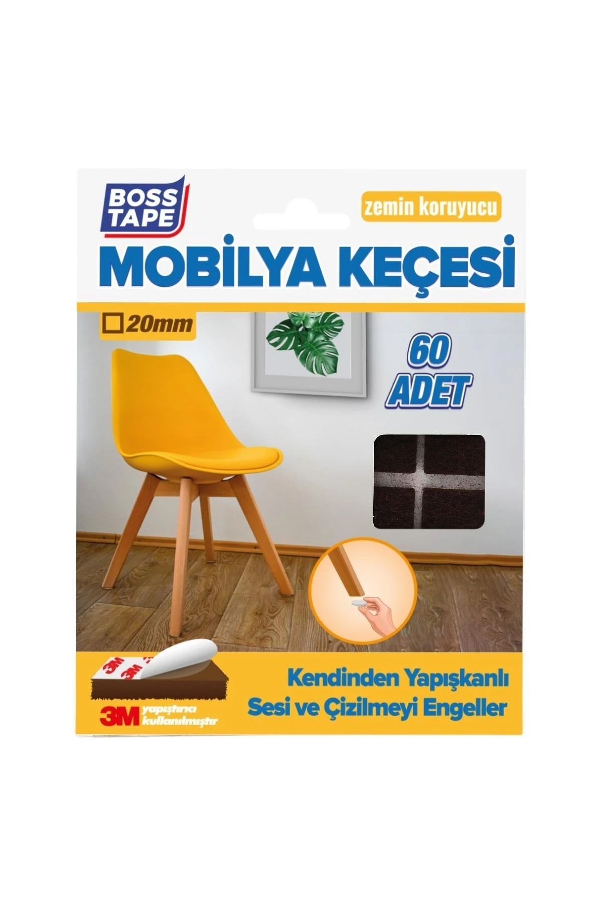 3m Yapışkanlı 60 Adet 20mm Kahverengi Mobilya Sandalye Masa Ayağı Keçesi