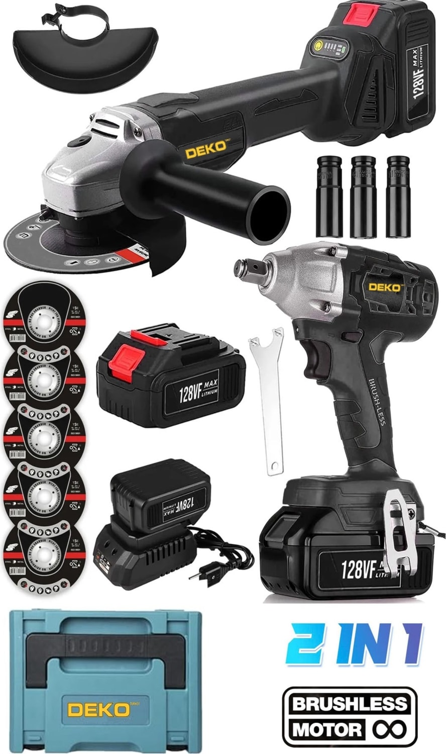 Çift Vuruşlu Darbeli Somun Sıkma Bijon Seti ve 125MM Akülü Spiral Taşlama Makinesi Kömürsüz Set