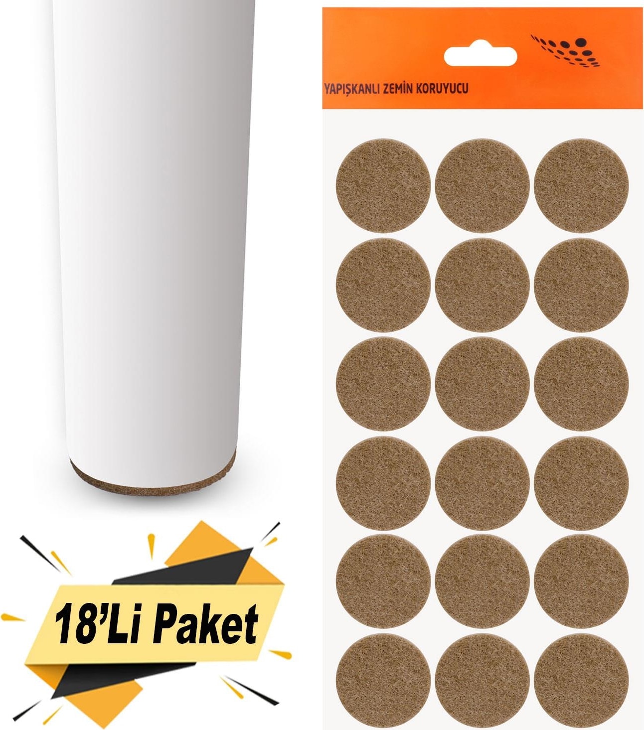 Yapışkanlı Mobilya Masa Sandalye Parke Zemin Ayak Koruyucu Kaydırmaz Keçesi 35 Mm (18'Lİ PAKET)