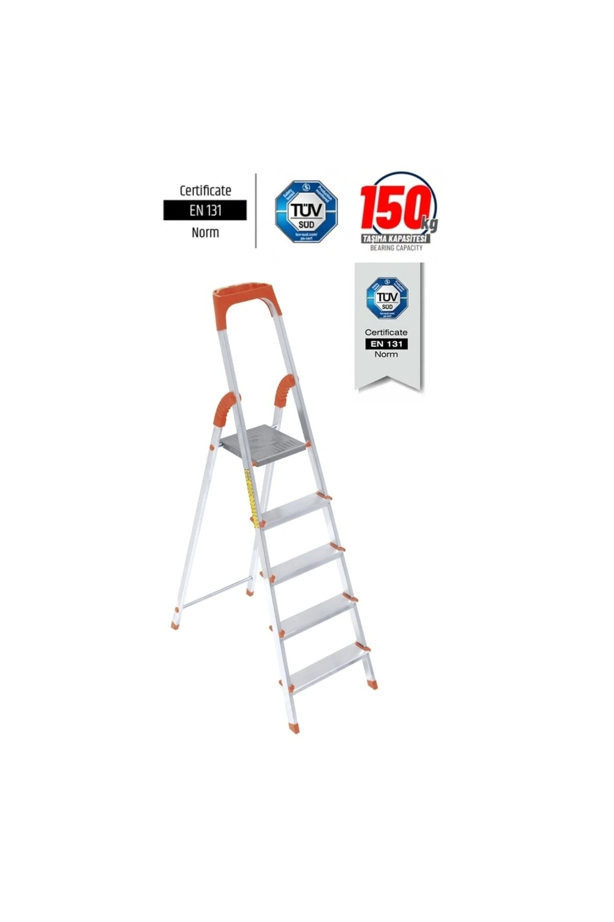 Paslanmaz Alüminyum Seyyar Merdiven  3+1 / 4+1 / 5+1 Basamak