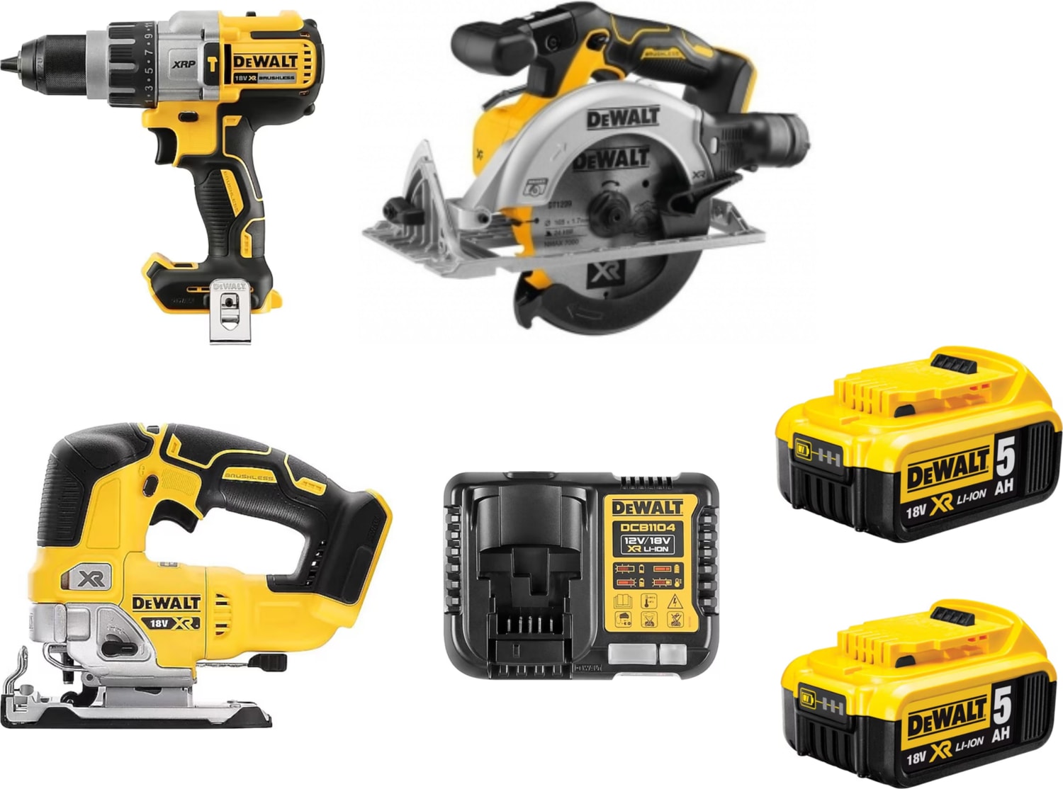 DEWALT DCD996NT+ DCS334NT + DCS565NT + 2 x 5 Ah Akü + Şarj Cihazı