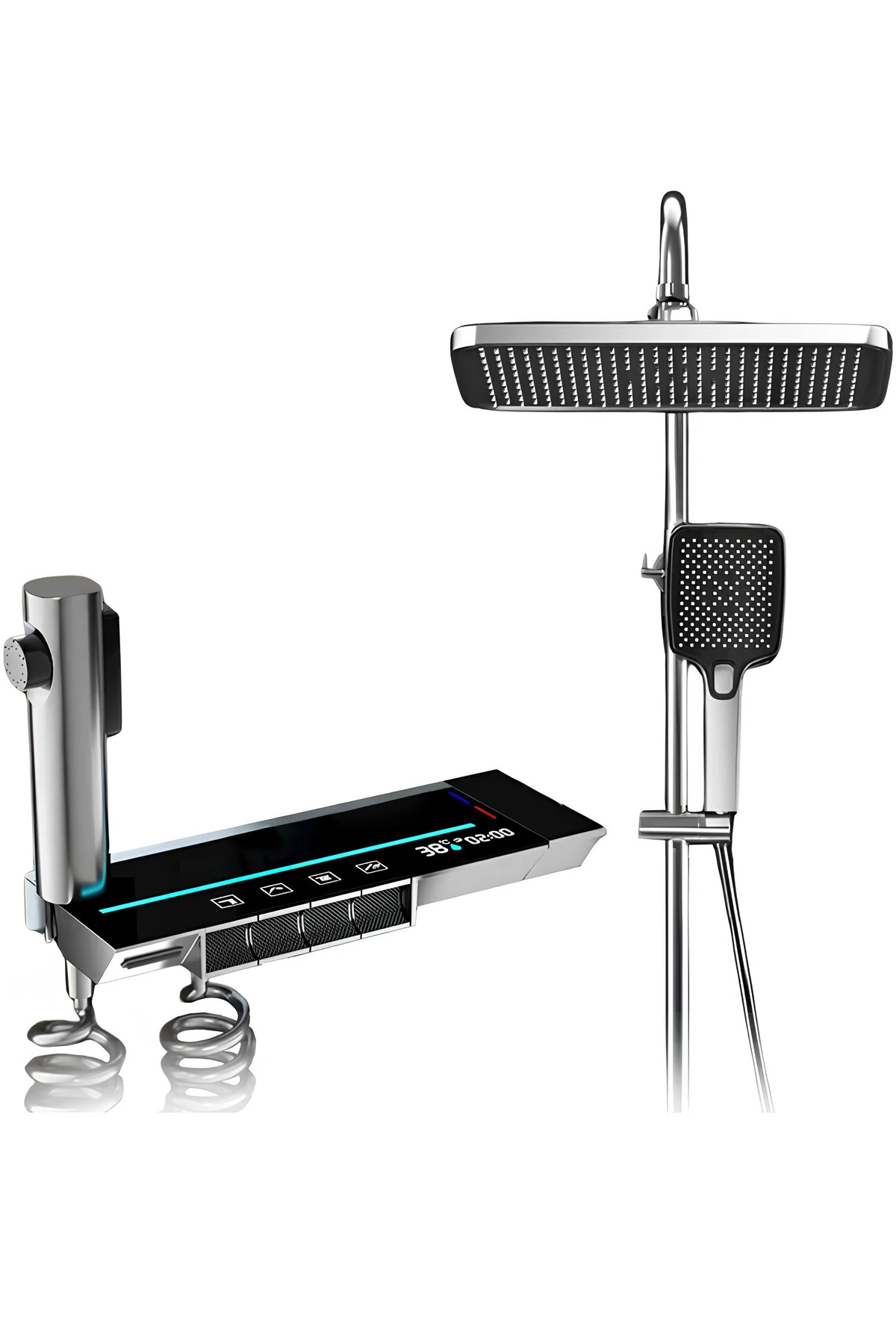 Piyano 5 Fonksiyonlu Kendinden Banyo Bataryalı Dijital Akıllı Robot Duş Seti Tepe Duş Seti