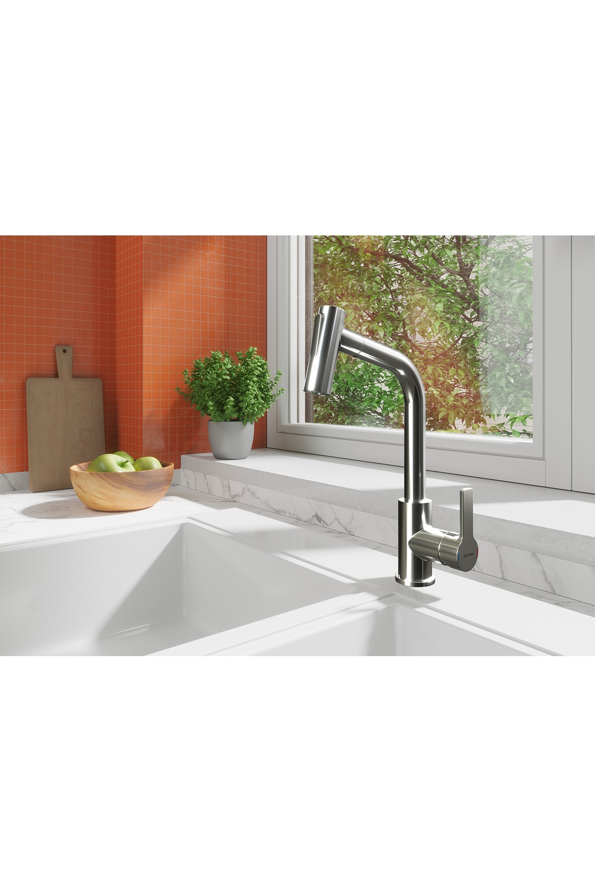 Maestro A42146 Pull-Out Eviye Mutfak Bataryası, Krom