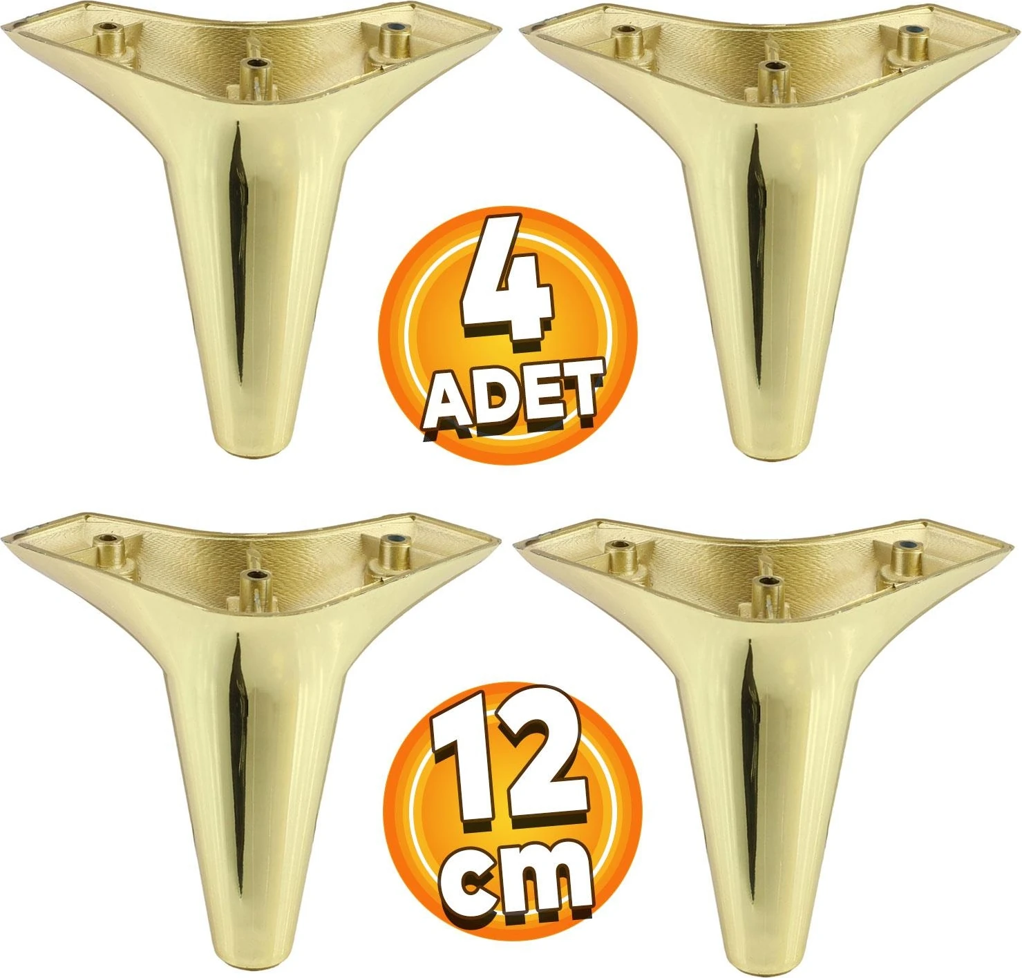 Aspen Mobilya Kanepe Sehpa Puf Koltuk Ünite Ayağı Gold Altın Baza Ayak 12 Cm (4 Adet)
