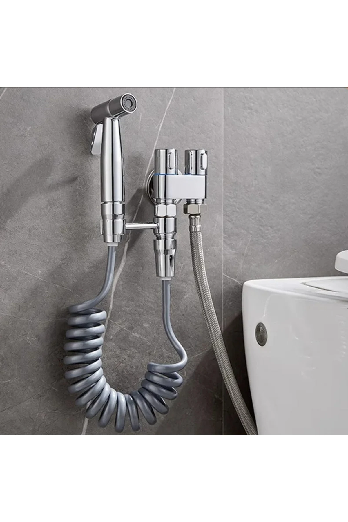 Banyo Bide Basınçlı Püskürtücü Taharet Musluğu Klozet Hortumu Krom Renk İthal 7 Yıl Garantili