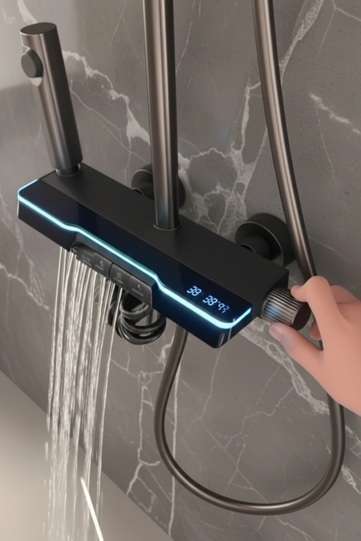 LÜX DİJİTAL GÖSTERGELİ VE LEDLİ 5 FONKSİYONLU PİYANO DUŞ SETİ PASLANMAZ SİYAH