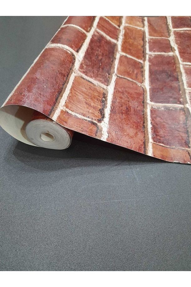 Kırmızı Tuğla Desenli Beyaz Derzli Duvar Kağıdı(5m2)