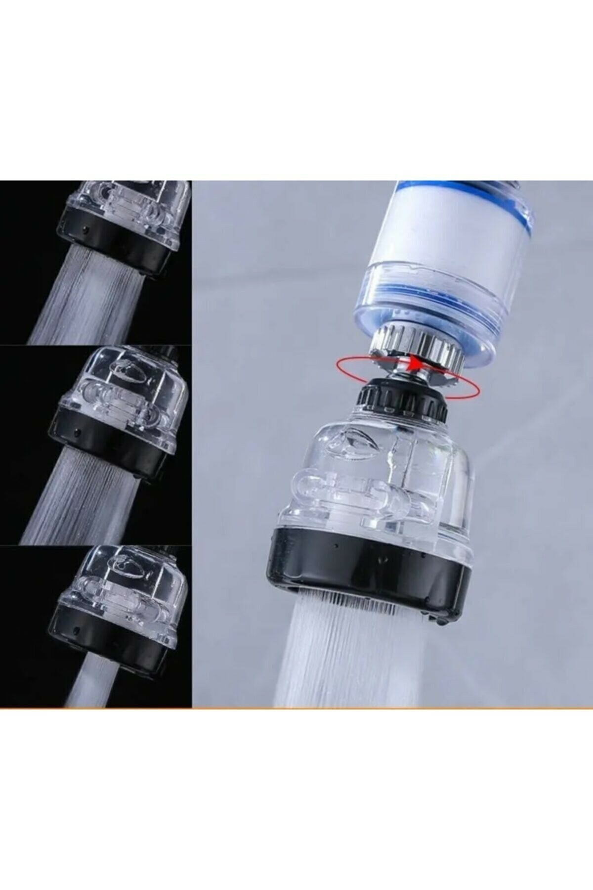 Filtreli 3 Fonksiyonlu Şeffaf Musluk Başlığı Su Tasarruflu