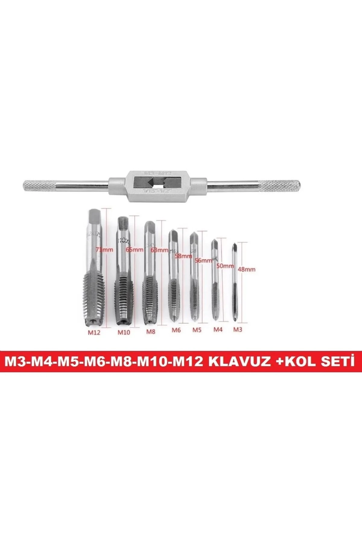 Klavuz Açma Seti+kol M3-m4-m5-m6-m8-m10-m12 Metrik Diş Açma Klavuzları
