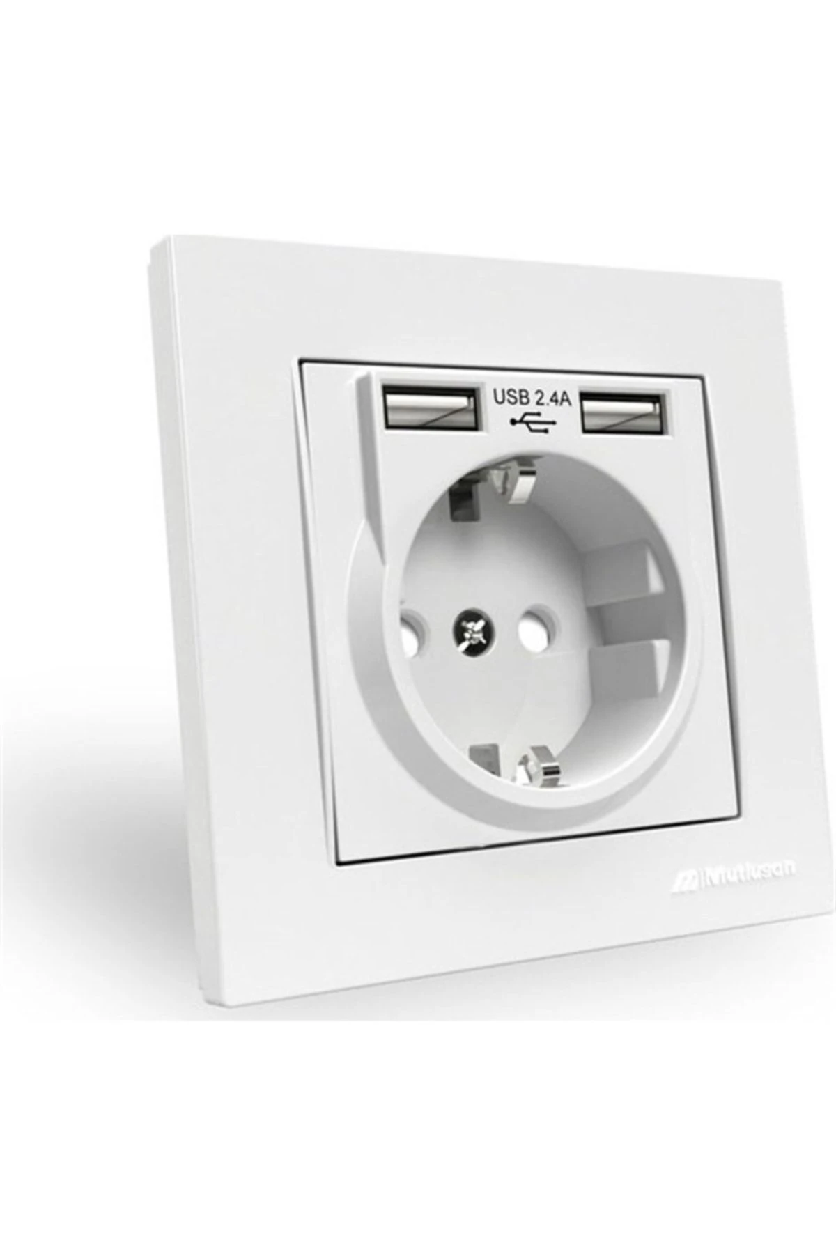 Beyaz Ikili Usb Girişli Topraklı Priz (hızlı Şarj) + Çerçeve
