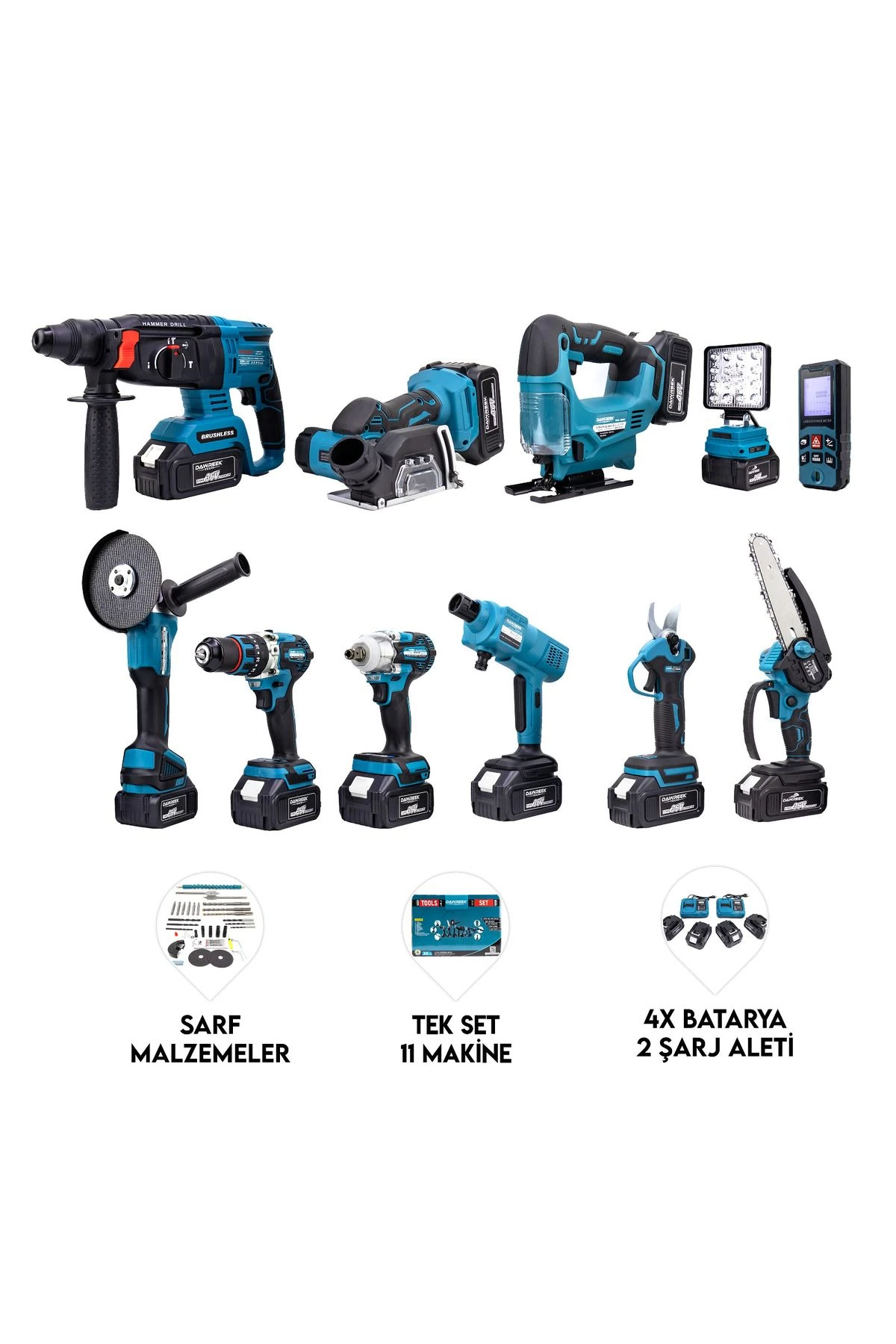 ONBİRLİ SET Ş.HİLTİ+Ş.SPRAL+S.SIKMA+MATKAP+Ş.TESTERE+Ş.MAKAS+Ş.Dekupaj+Lazer Metre+OtoYıkama+Taşlama