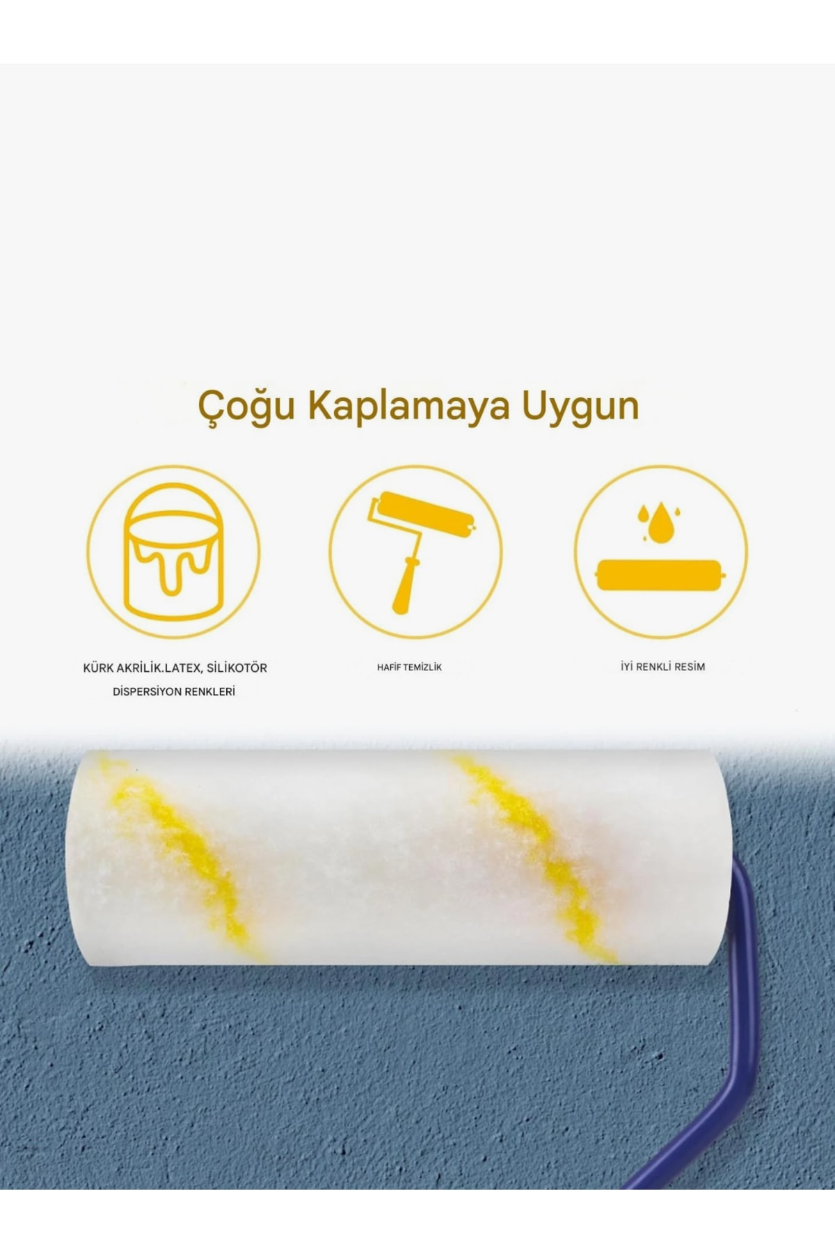 DEKOR 1084 Boya Rulosu Saplı Duvar Boya Rulosu Fırça Saten Parmak Boyama Tadilat Rulosu 10 cm