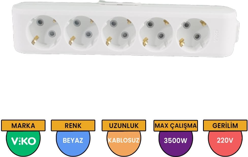 Klemensli Topraklı Çocuk Korumalı Beşli Priz (Kablosuz)