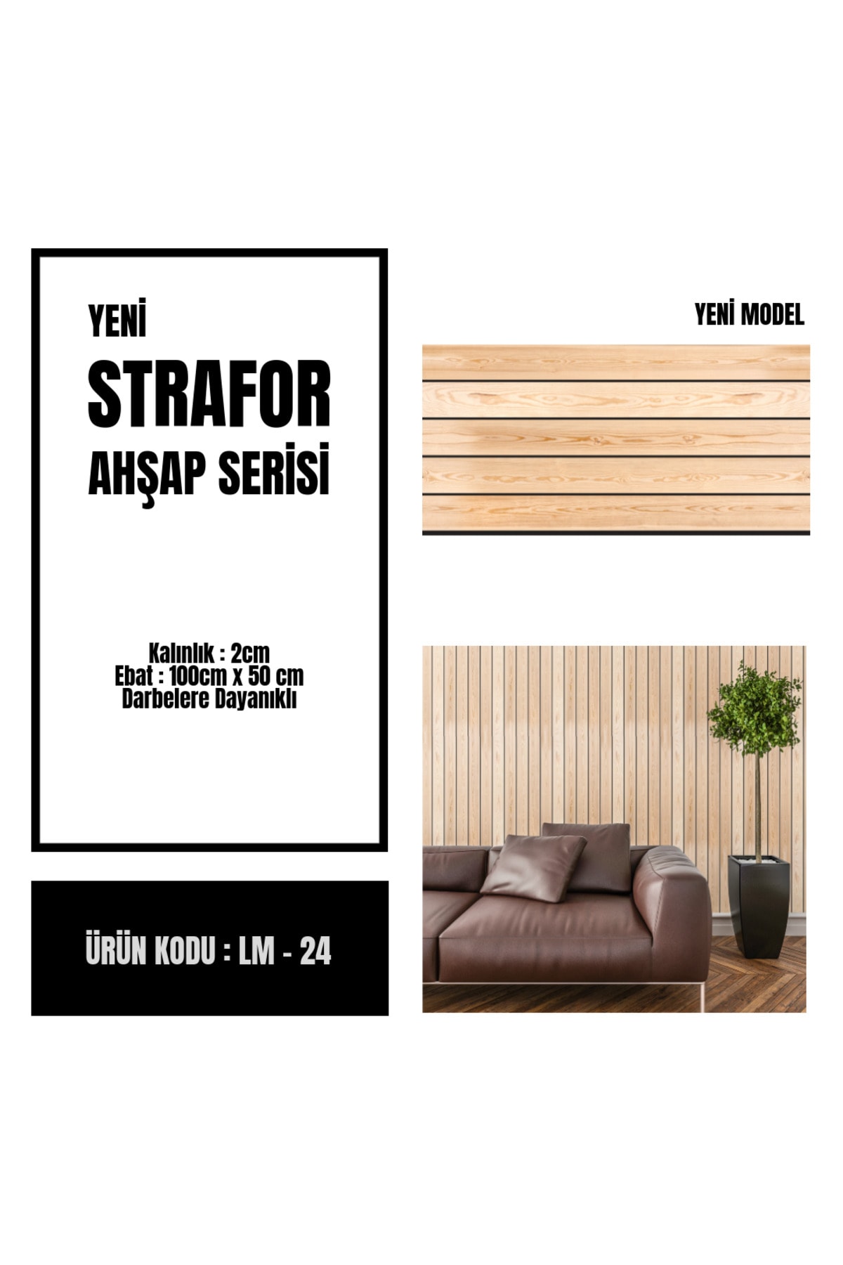 Ahşap Görünümlü Strafor Duvar Paneli 100x50 cm Lm -24