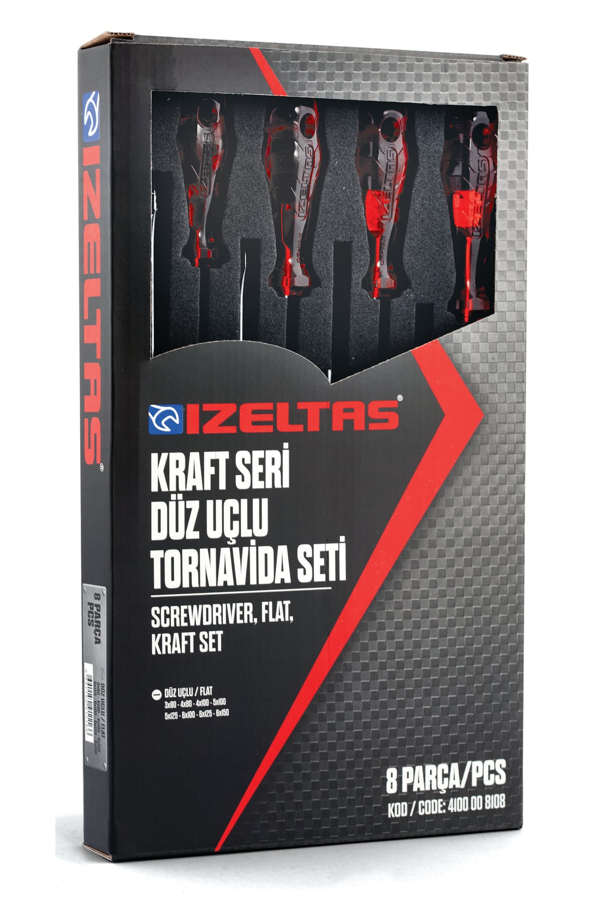 İZELTAŞ 4100 Kraft Serisi Düz Uçlu Tornavida Seti - 8 Parça