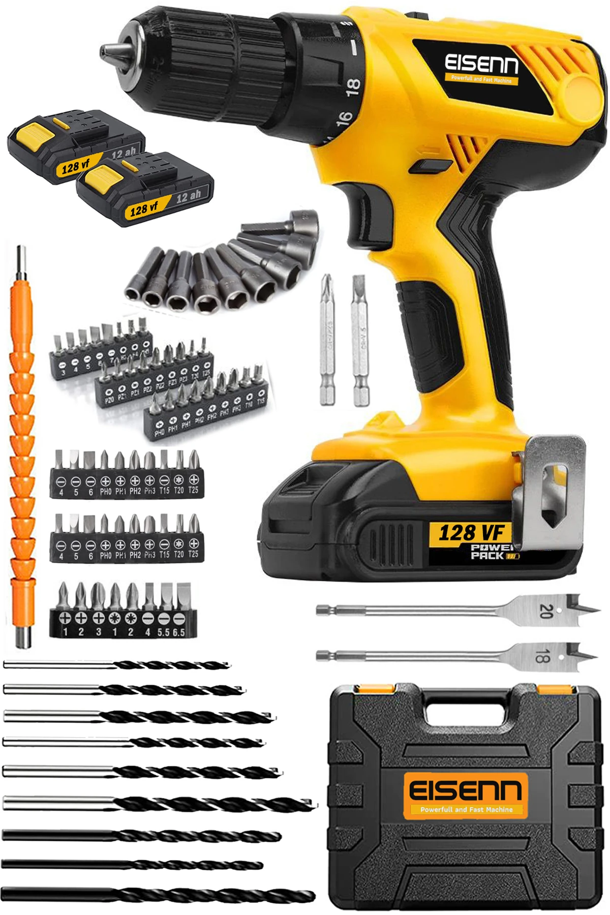 Germany Air Hero 068 Series 128 Vf Çelik Motor Iki Akülü Vidalama Matkap 86 Parça Akıllı Sistem