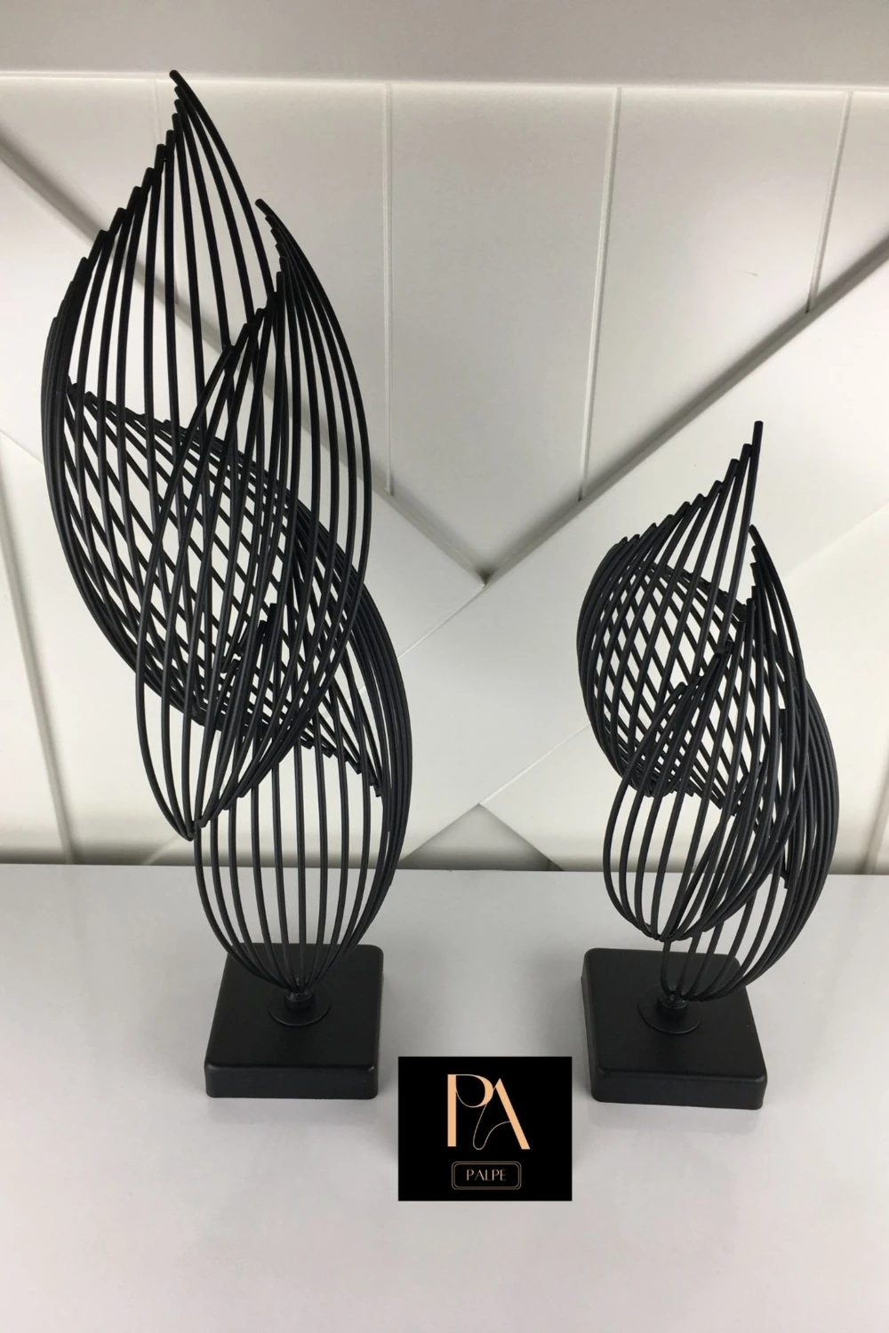 Siyah Helezyon 2'li Takım Metal Biblo Obje Ev Aksesuar Masa Konsol Orta Sehpa Dresuar Salon Ofis Dekor