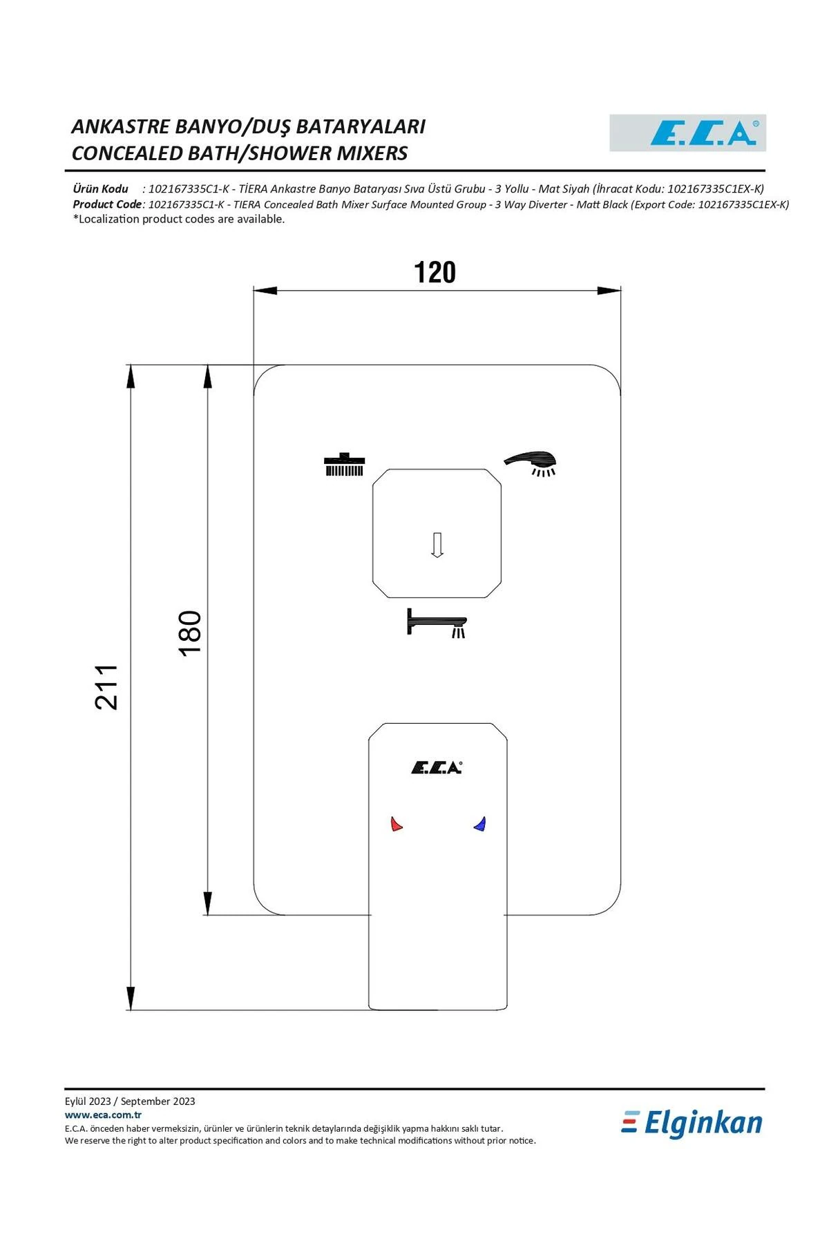 Tiera Ankastre Banyo Bataryası Sıva Üstü Grubu Mat Siyah - 3 yollu 102167335C1-K