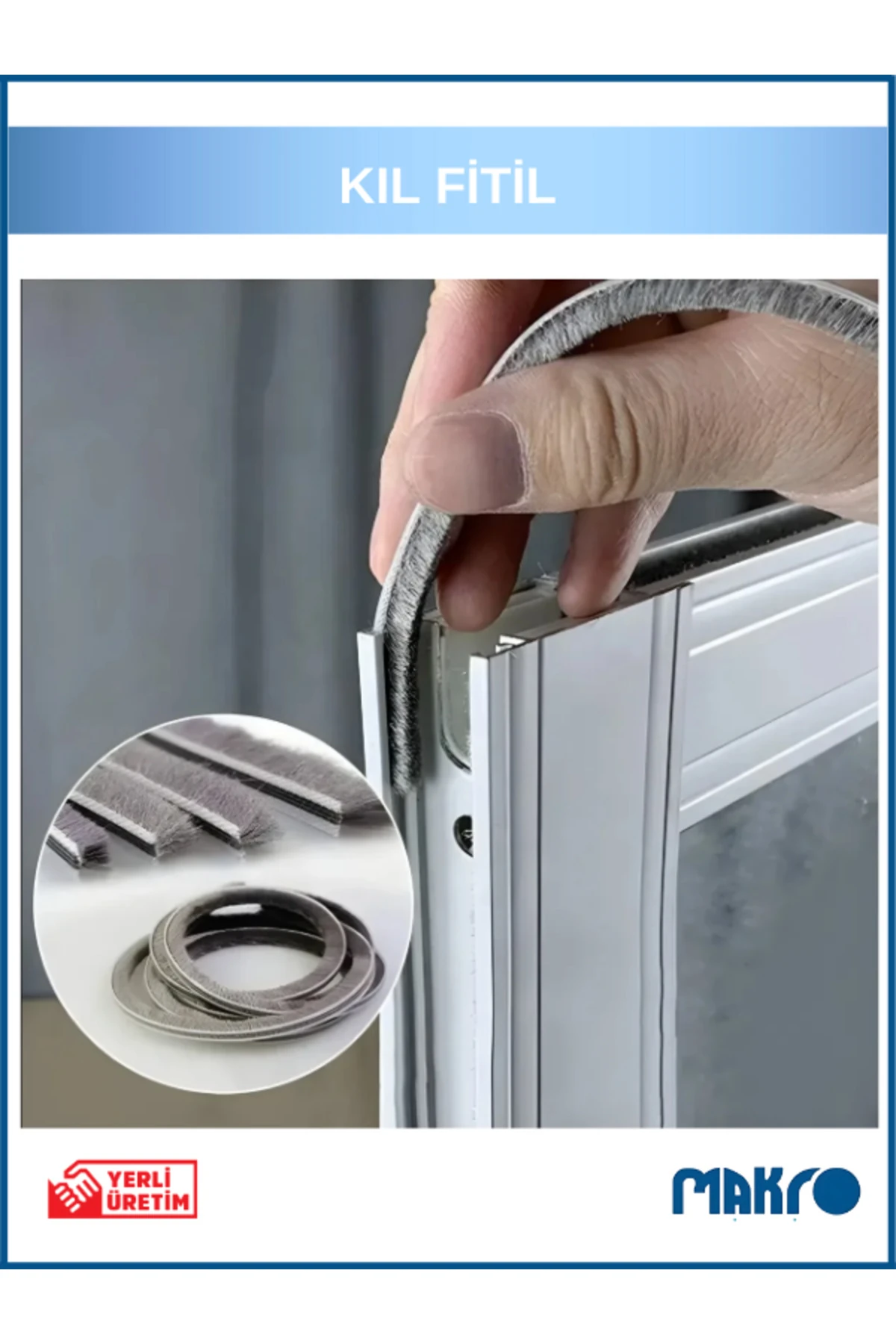 Alüminyum Pvc Kapı Pencere Cam Balkon Kıl Fitili En 6,7mm - Kıl Uzunluğu: 6mm - RULO - 350 METRE