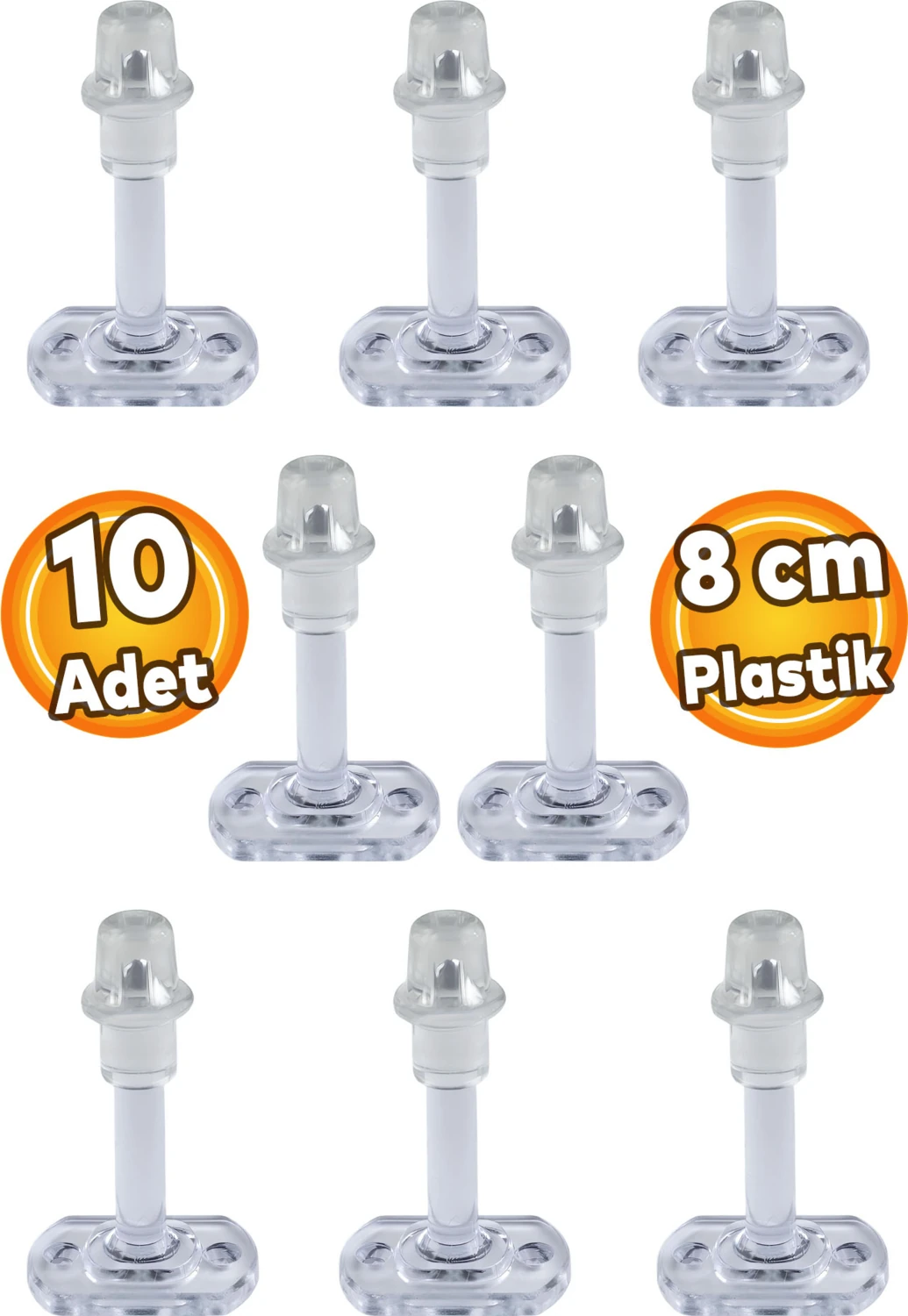 10 Adet Mobilya Kapı Arkası Kolu Stoperi Tamponu (Plastik 8 Cm) Stopu Durdurucusu Tutucu Tutacağı