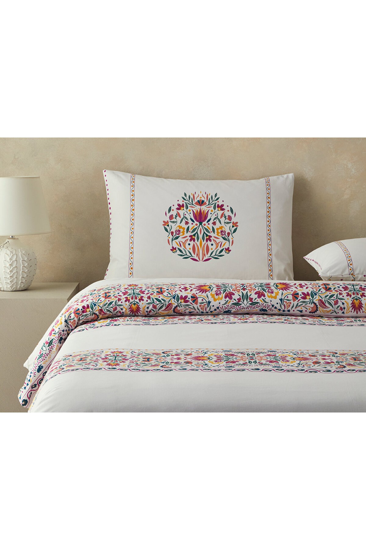 Folk Blossom King Size Nevresim Seti Fuşya
