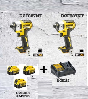 DEWALT 2 Adet DCF887NT Şarjlı Darbeli Tornavida + 3x4 Ah Akü 1 Adet Dolum Cihazı