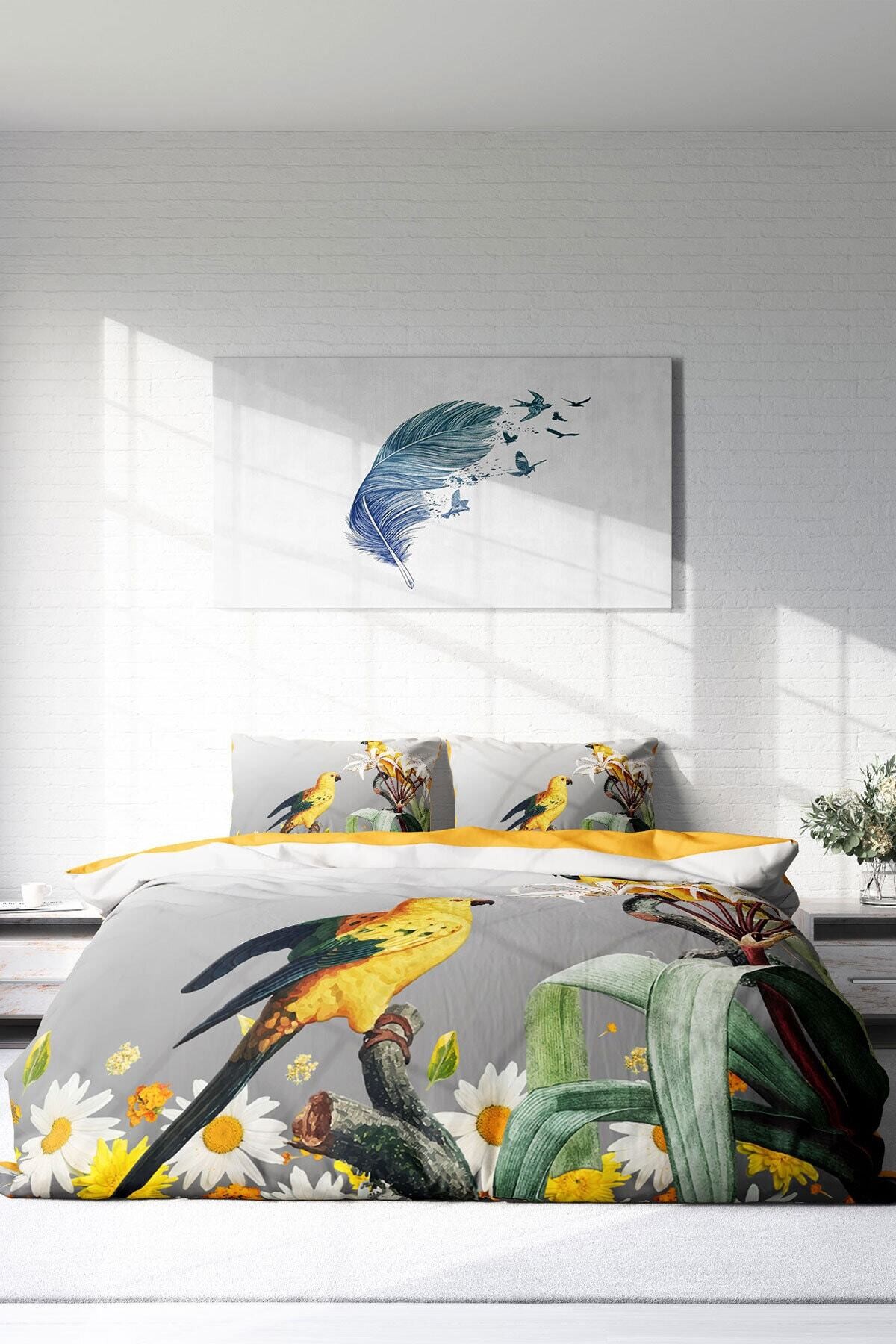 Kıng Sıze Yellow Parrot 3d Çift Kişilik Nevresim Takımı 220x240cm