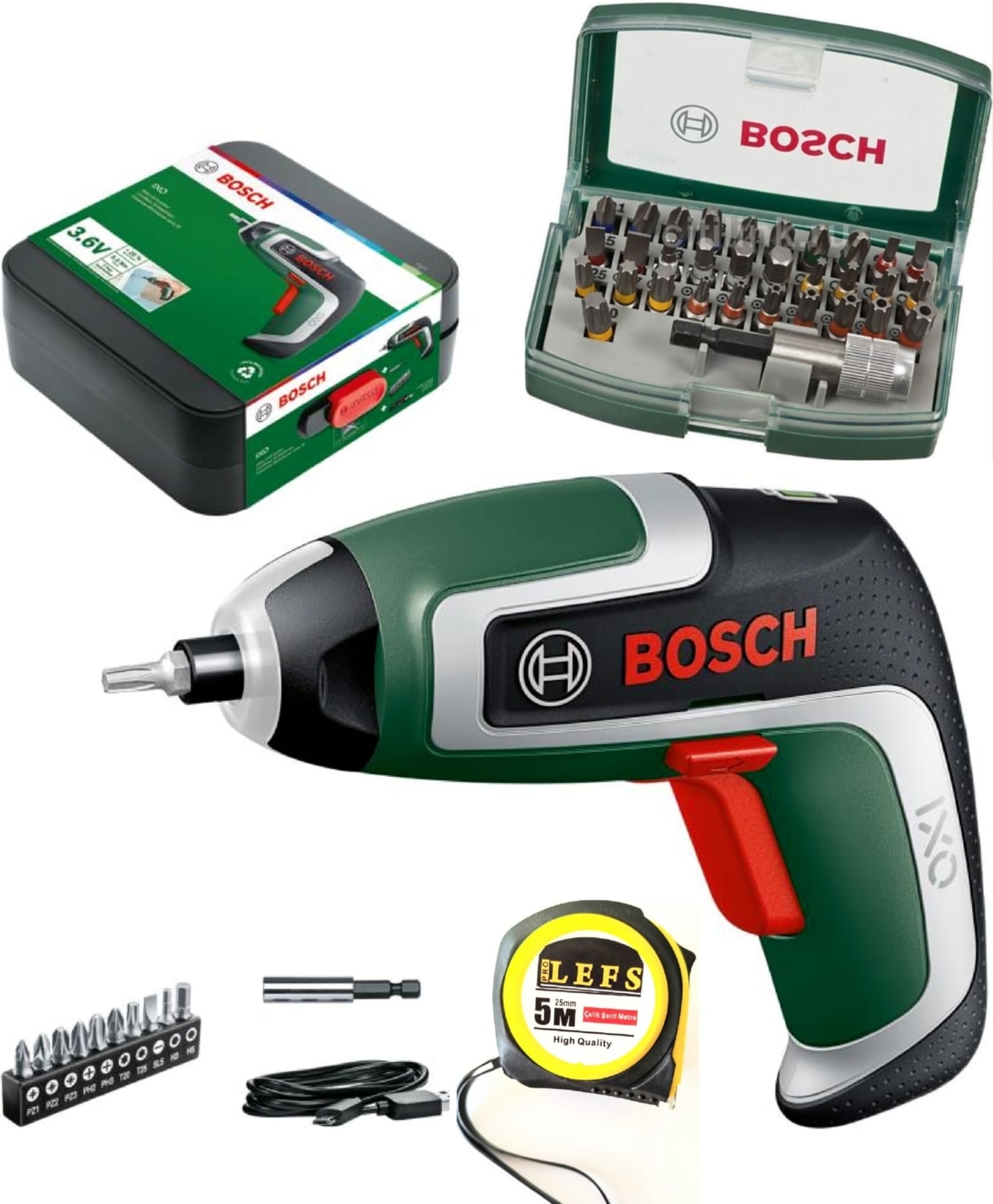 BOSCH Ixo 7 Mini Akülü Vidalama ,bosch 32 Parça Vidalama Seti ve Metre