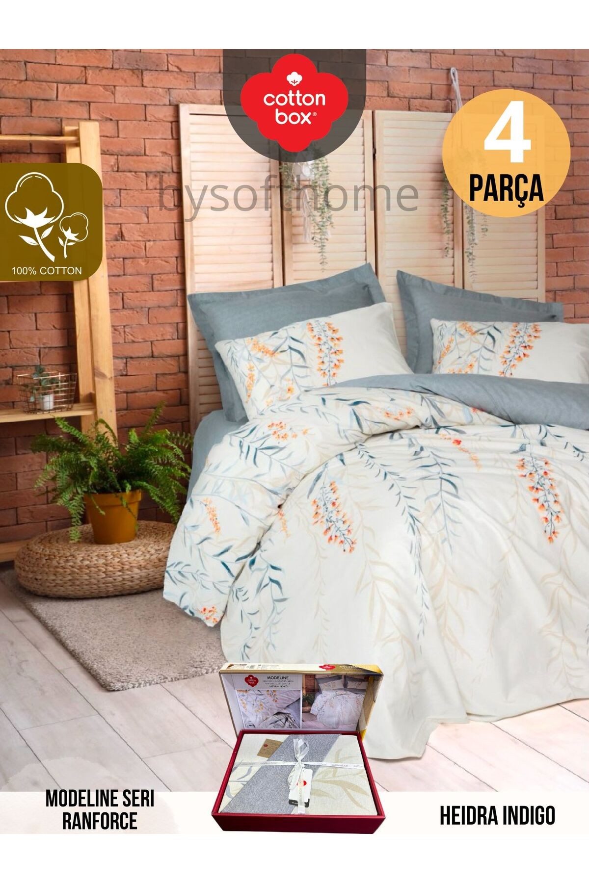 HEIDRA INDIGO Modeline Ranforce Çift Kişilik Nevresim Takımı %100 Pamuk