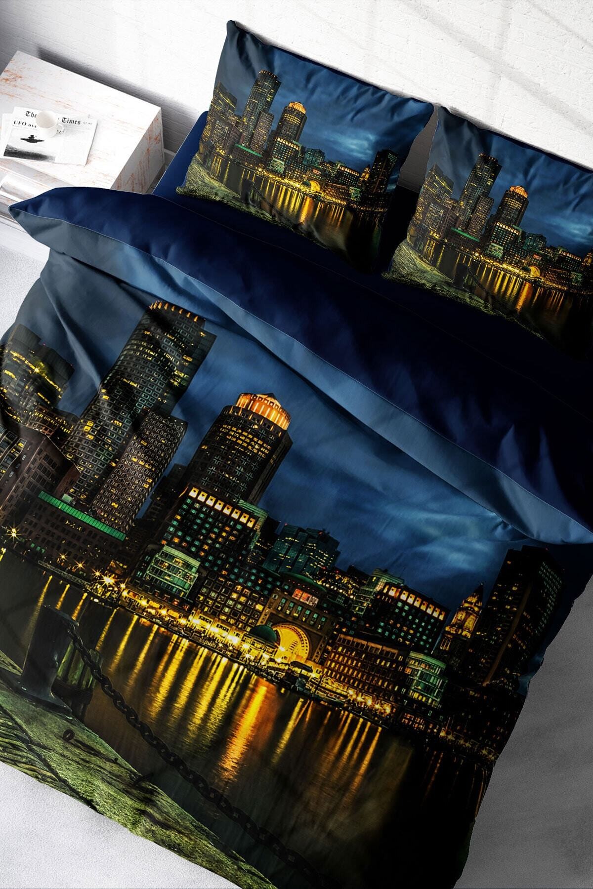 Kıng Sıze Dark City 3d Pamuk Saten Çift Kişilik Nevresim Takımı 220x240cm