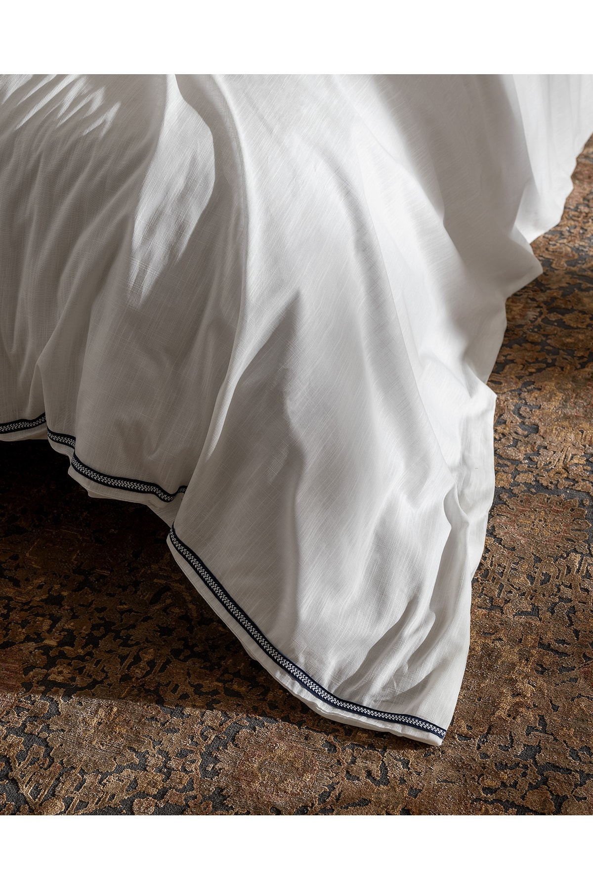 Tina King Size Linen Look Yıkamalı %100 Pamuk Nevresim Takımı - Beyaz/Lacivert