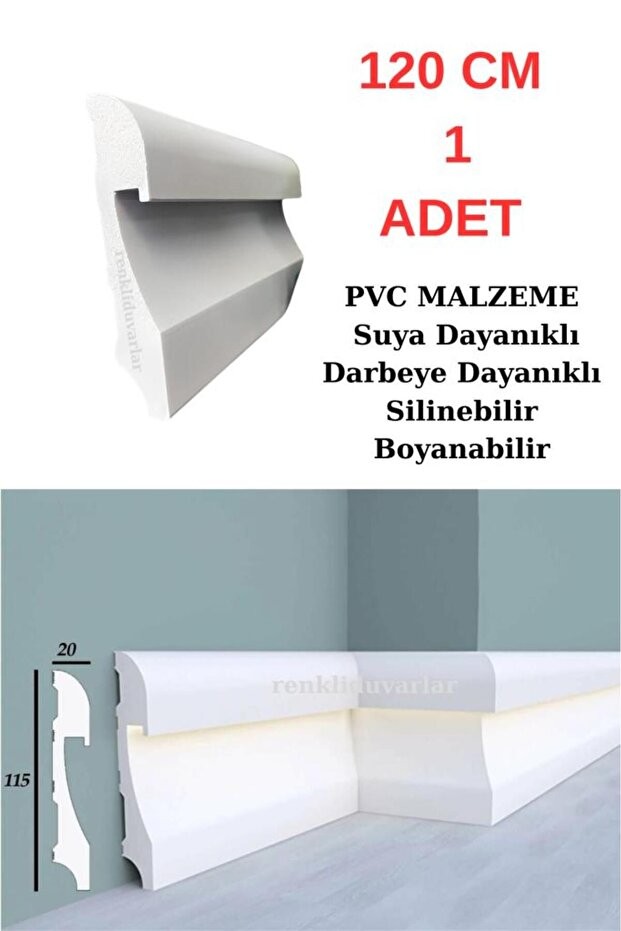 Polimer Lake Beyaz Ledli Süpürgelik 11.5cm x 120cm 1 Adet Salon Ev Ofis Koridor Parke Süpürgelik