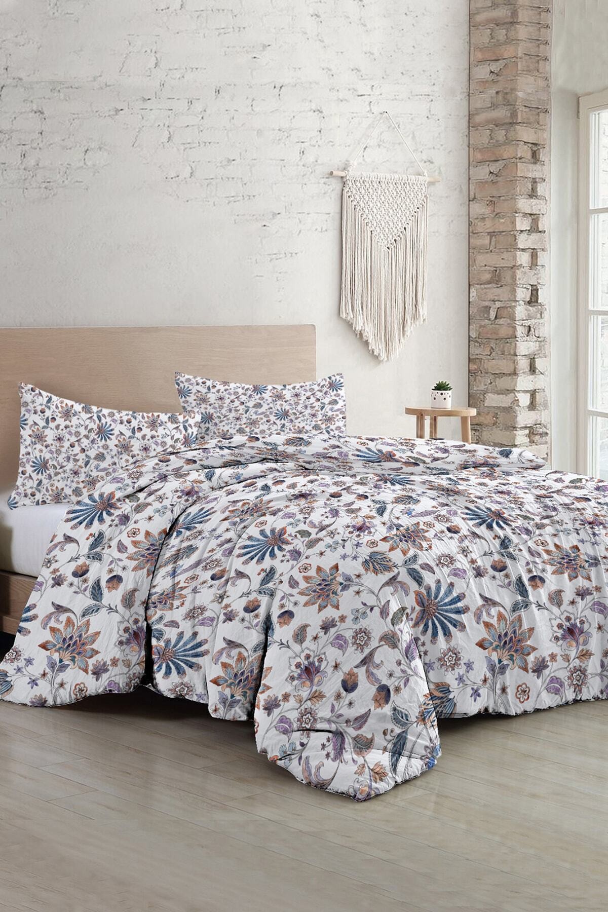 Kıng Sıze Elegant Floral Luxury Çift Kişilik Pamuk Saten Nevresim Takımı 220x240cm