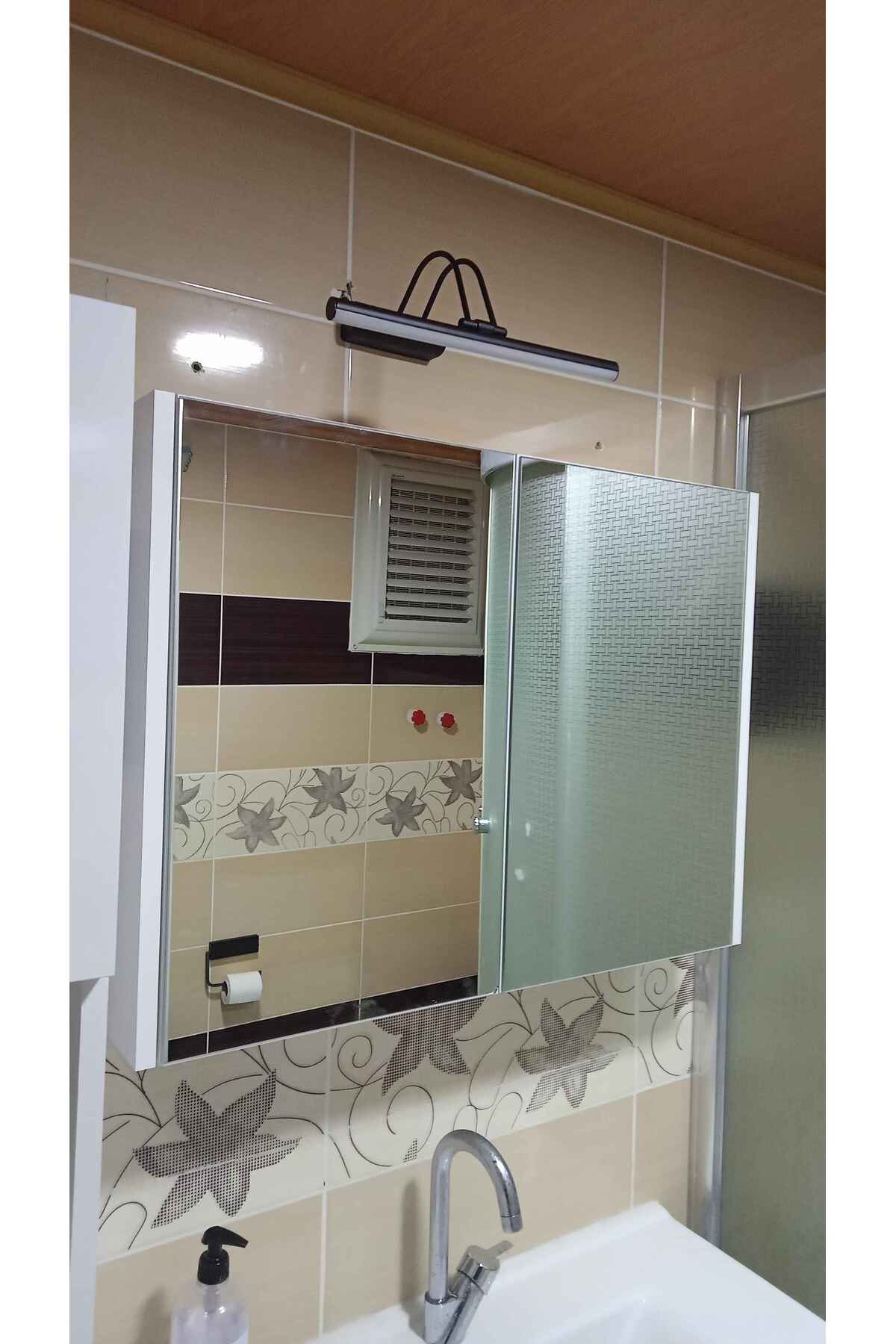 ANAHTARLI 35 CM SİYAH KASA BEYAZ IŞIK ELEKTRİKLİ BANYO DUVAR AYNA TABLO AYDINLATMA FLÜT KUĞU APLİK