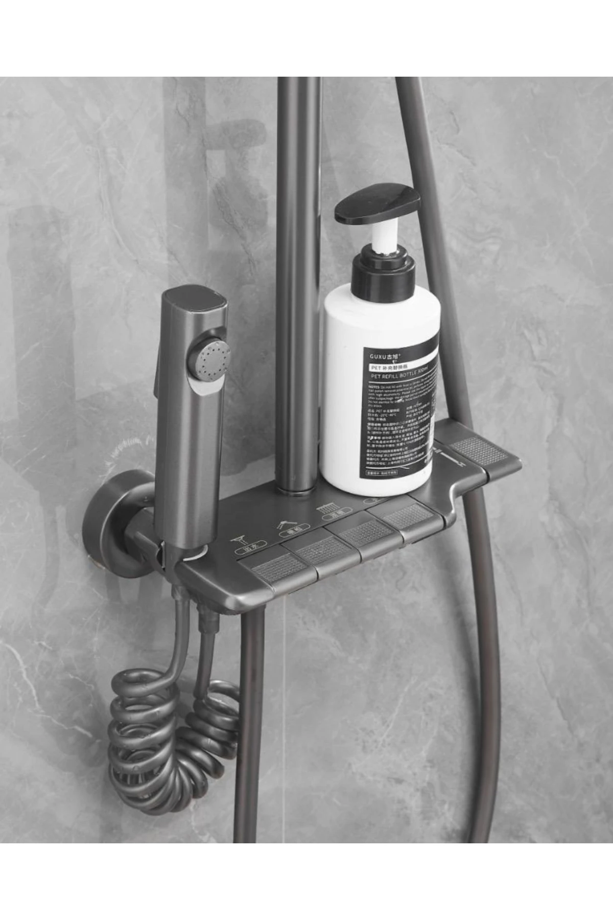 Antrasit Gri Tuşlu Piyano Duş Seti  2 Yıl Garantili Pirinç Materyal (Banyo Bataryası Dahil Set)