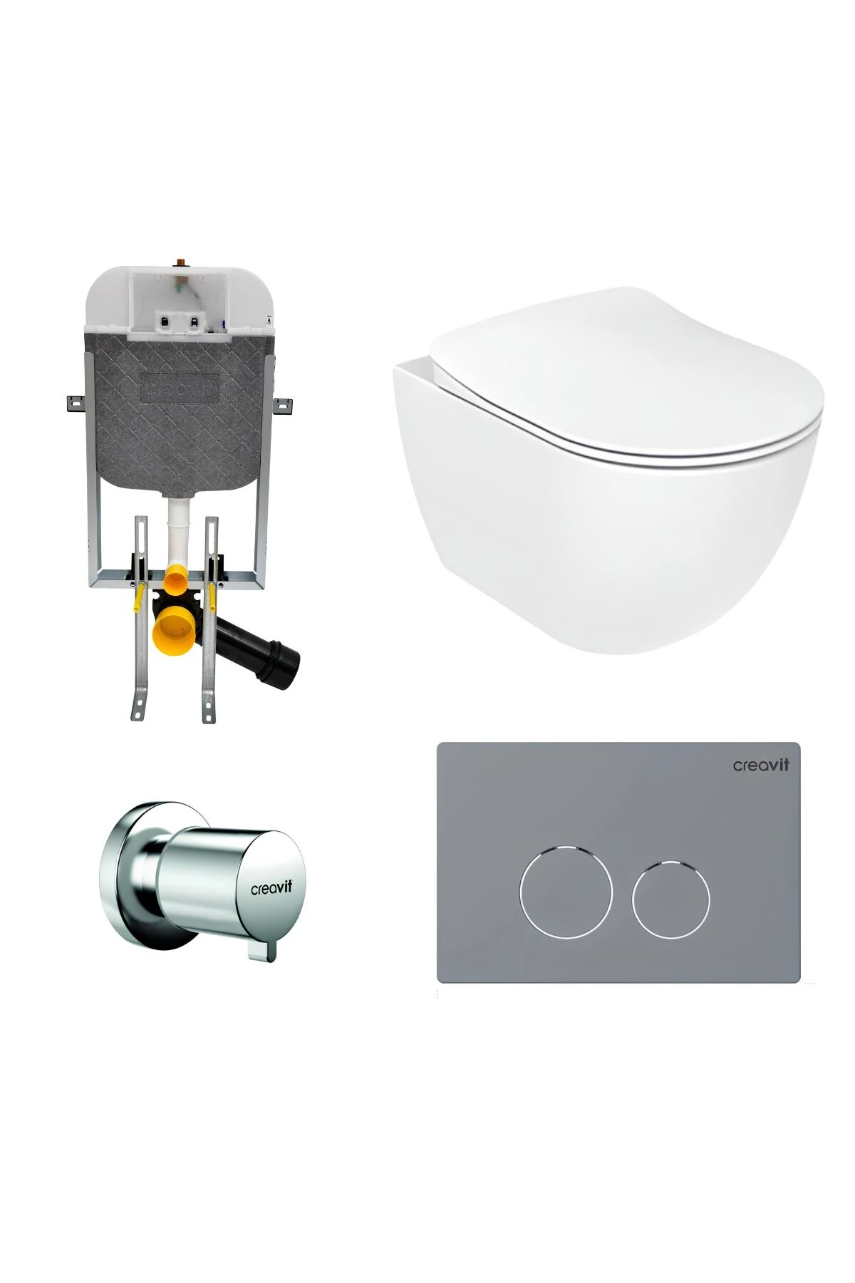 Free Beyaz Kanalsız Asma Klozet FE322, Duroplast Yavaş Kapak, Terra Gömme Rezervuar Set