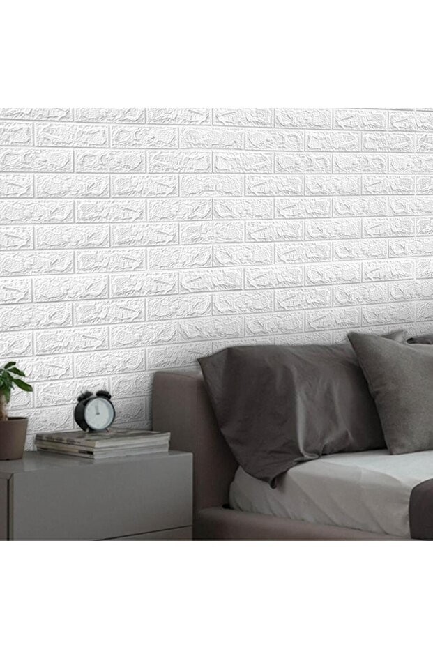Beyaz Tuğla Desen 5 Adet 70cmx77cm Kendinden Yapışkanlı Duvar Paneli Kağıdı