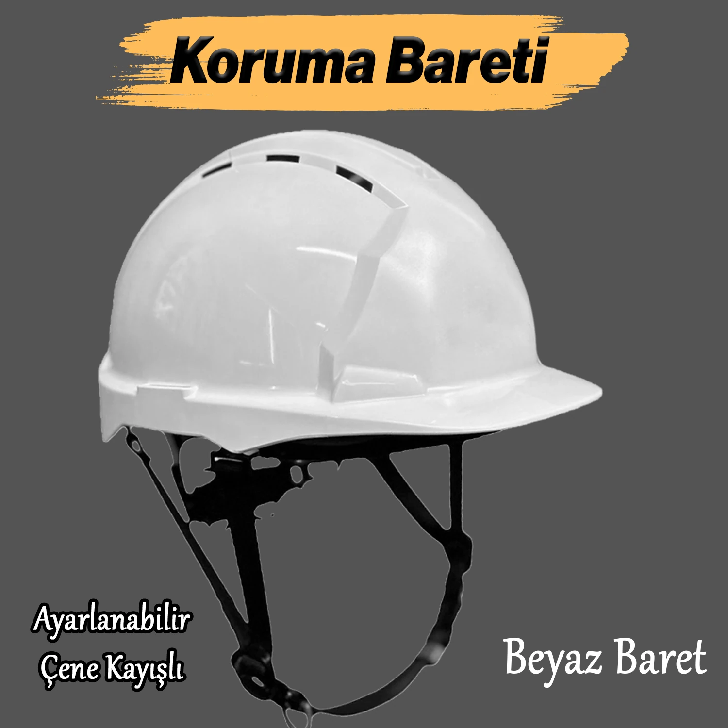 Baş Koruyucu Baret Beyaz EN397:2012+A1:2012 Standartlarına Uygun Kayışlı Ter Bezli