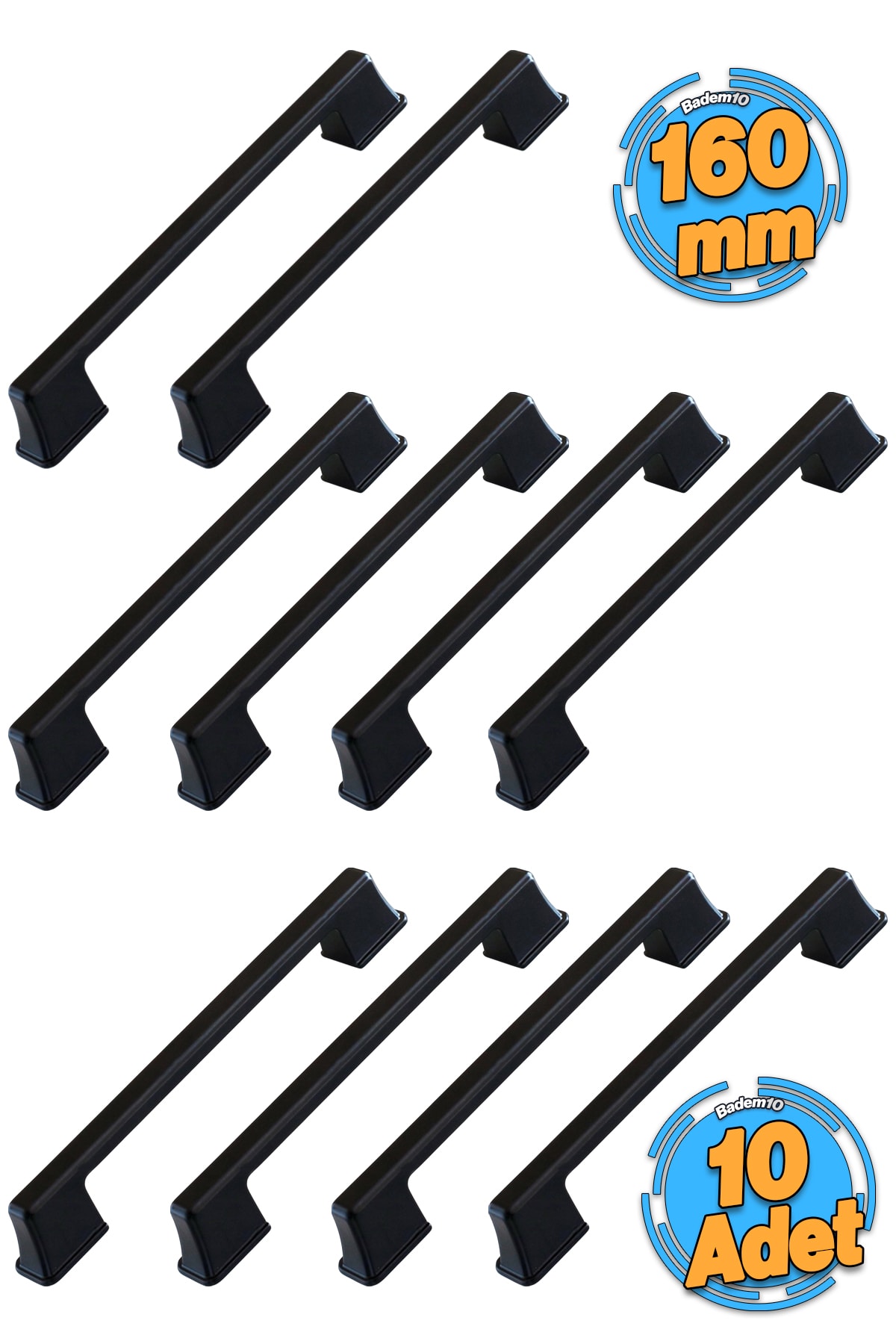BADEM10 10 Adet Cemre 160 Mm Siyah Metal Mobilya Mutfak Çekmece Dolap Dolabı Kulpu Kulbu