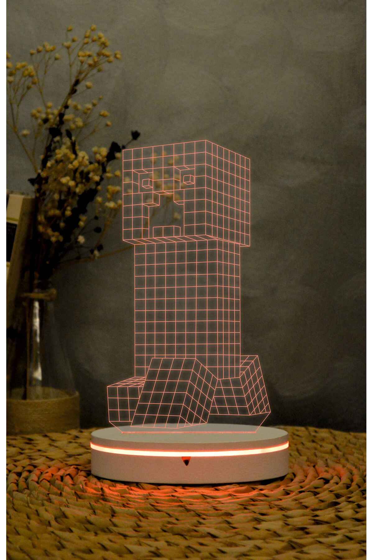 Creeper , Minecraft - 3 boyutlu led lamba 16 renk dekoratif anime gece lambası 3D