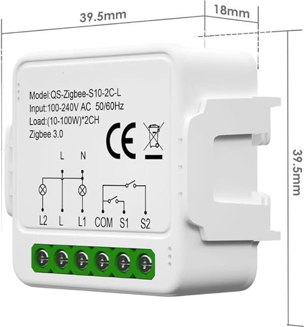 Tuya Mini Zigbee Nötrsüz Iki Çıkışlı Röle (Tuya, Smart Life, Home Assistant, ZIGBEE2MQTT Uyumlu)