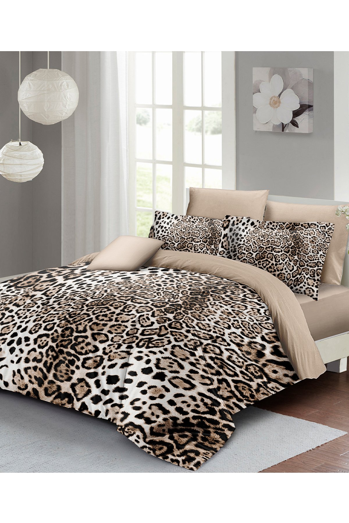Kıng Sıze %100 Pamuk Saten Çift Kişilik Nevresim Takımı Classical Leopard 220x240cm