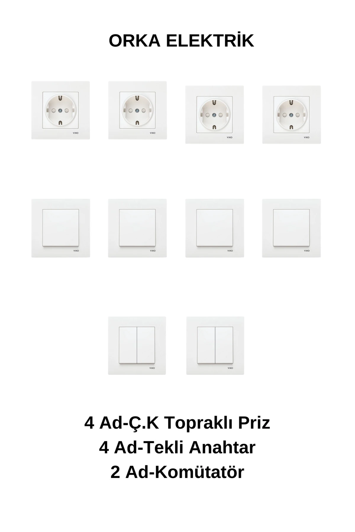 Viko Karre Beyaz 4 adet Çocuk Korumalı T.priz 4 adet Anahtar 4 adet Komütatör Çerçeve Dahil