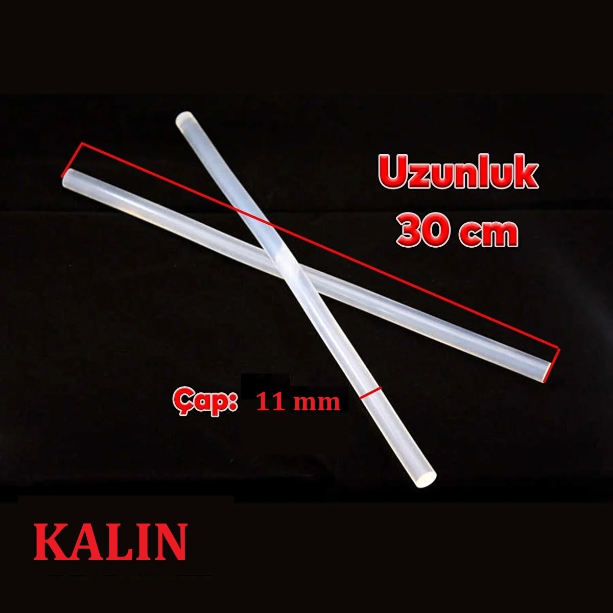 Kalın Şeffaf Sıcak Mum Silikon 11MM 30CM 20 Adet