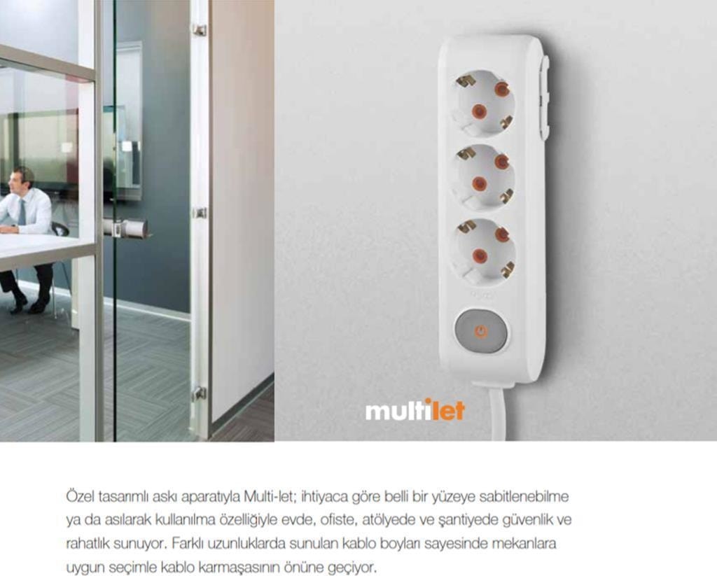 Multi-Let 3 Lü Siyah Anahtarlı Klemensli Çocuk Korumalı Grup Priz (Kablosuz) 90137300