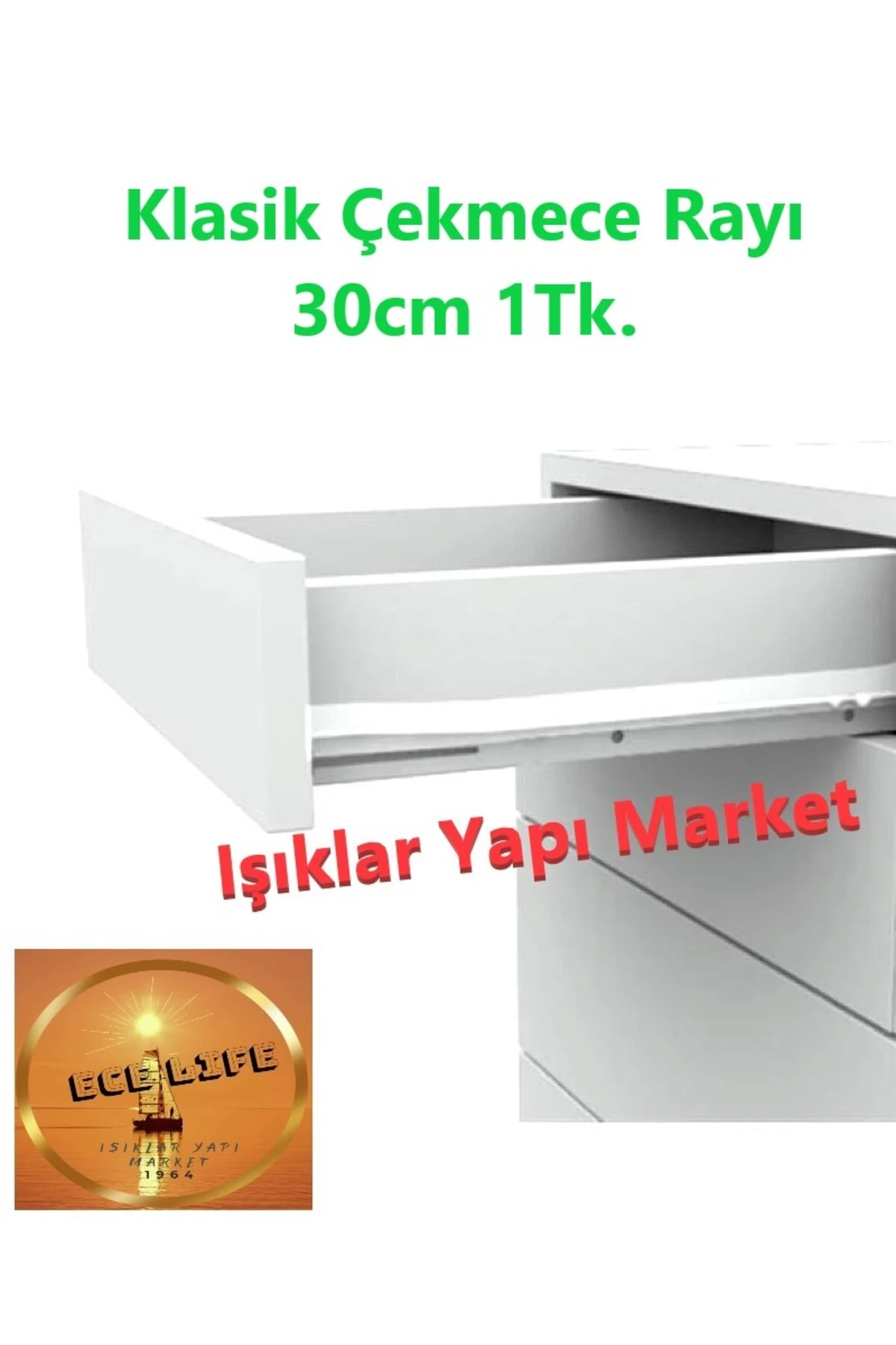 Klasik Çekmece Rayı -Beyaz -30cm - 1Takım (Vida HEDİYELİ)